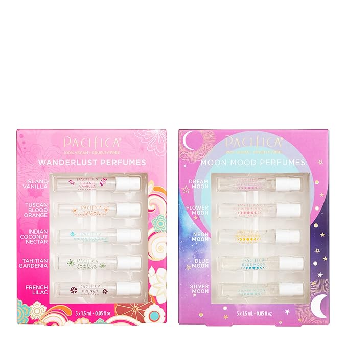 Pacifica Beauty Wanderlust & Moon Moods Perfume Set, Travel Fragrances, Island Vanilla, French Lilac, Clean Vegan Perfume, 0.05 fl oz Each (Set of 10)-Velvo Beauty