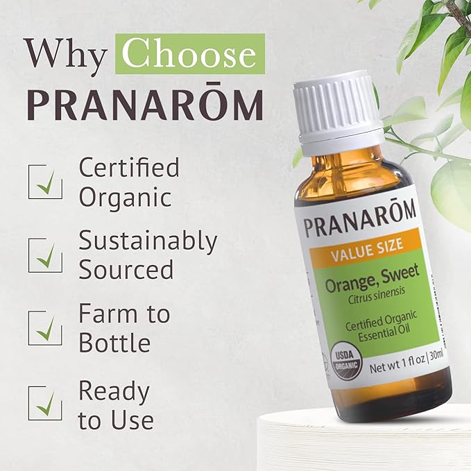 Pranarom USDA Certified Organic Sweet Orange Essential Oil (30ml), 100% Pure Undiluted Therapeutic Grade from Mexico for Aromatherapy, Diffuser, Citrus Scent, Soothing, DIY Cleaning-Velvo Beauty