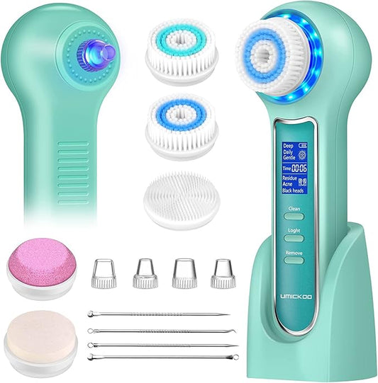 Face Scrubber Exfoliator,Facial Cleansing Brush Waterproof with LCD Screen,Blackhead Remover Vacuum with 5 Brush Heads,Face Spin Brush for Exfoliating, Massaging and Deep Pore Cleansing-Velvo Beauty