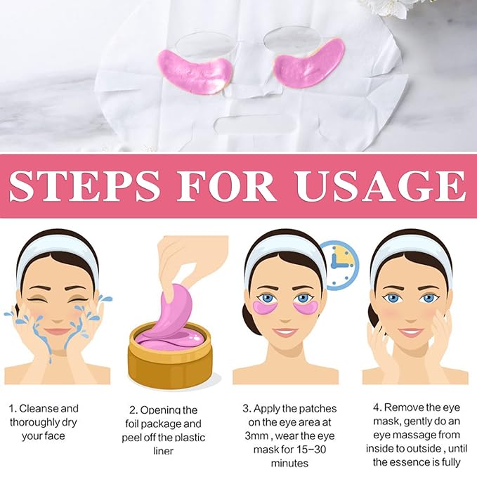 30 Pairs Under Eye Mask,Moisturising Under Eye Patches for Women,Crystal Collagen Eye Gel Pads for Reducing Fine Lines,Puffy Eyes and Dark Circles Under Eye Bags Treatments(Pink)-Velvo Beauty