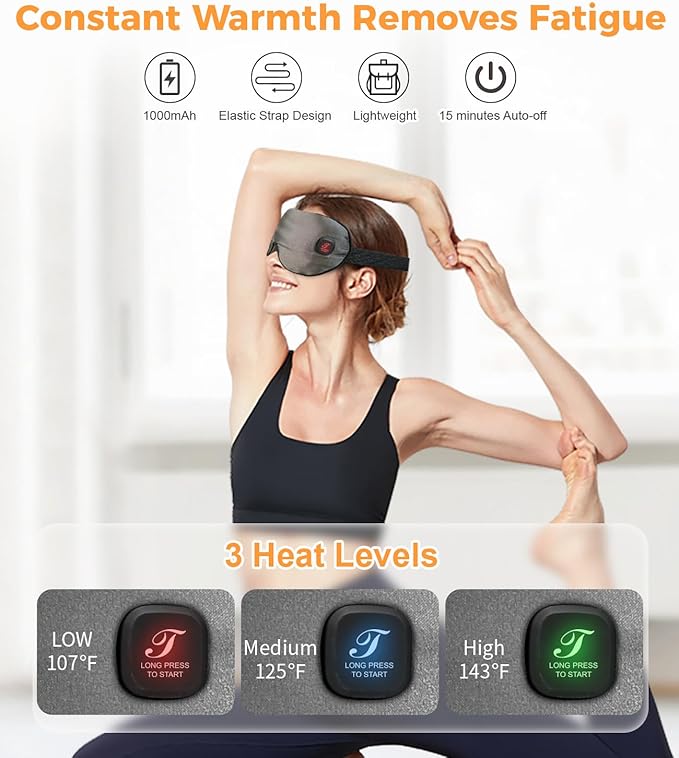 Heated Eye Mask for Dry Eyes, Cordless Warm Eye Compress, Styes, Blepharitis, 1000mAh, 3 Heat Levels, Electric, Light-Blocking, Washable Cover, Travel (Gray)-Velvo Beauty