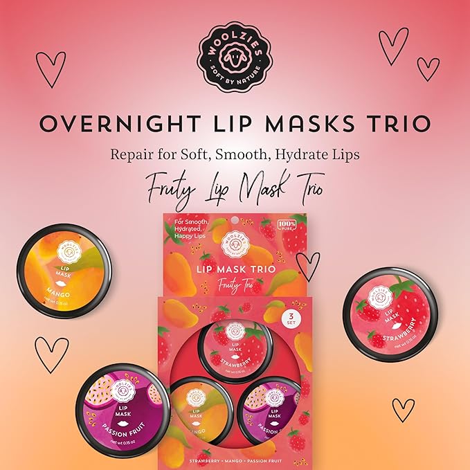 Overnight Lip Sleeping Masks Trio - Set of 3 All Natural Hydrating Lip Treatment - Overnight Repair for Soft, Smooth, Hydrated Lips (3 Pack, Fruity Trio)-Velvo Beauty