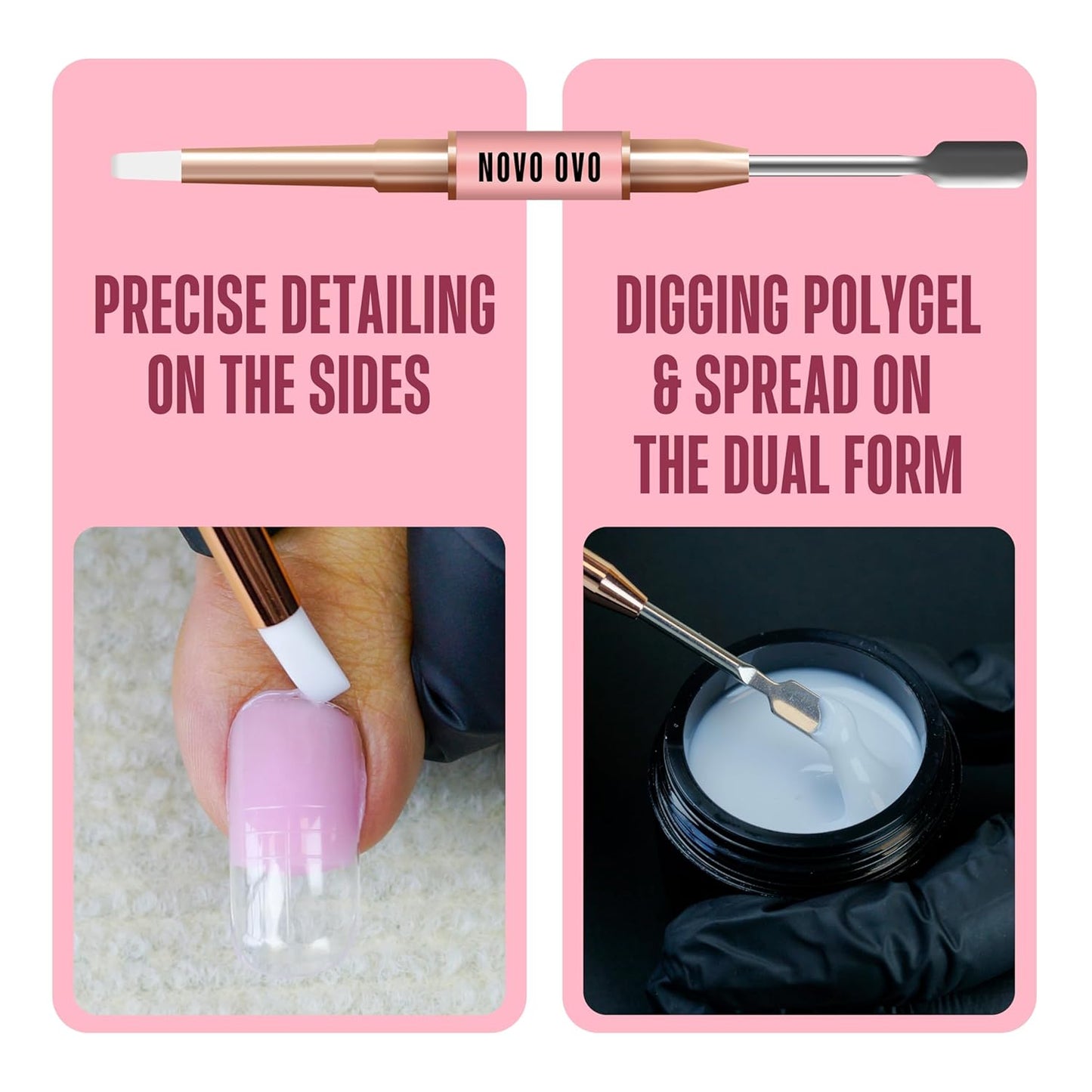 Upgraded NON-STICKY Polygel Solution Procedure Set, White and Pink non-sticky Poly Gel, Dual-Ended Nail Pen, Extra Slim Nail File, Easy to Use Together with Toe or Hand Nail Dual Forms-Velvo Beauty