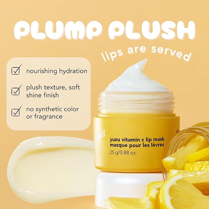 Saturday Skin Yuzu Vitamin C Lip Mask Overnight Lip Sleeping Mask Moisturizing For All Skin Types Softer & Smoother Pout Lip Balm Hydrating Infused with Vitamin B5 Non-Sticky, Vegan & Cruelty-Free-Velvo Beauty