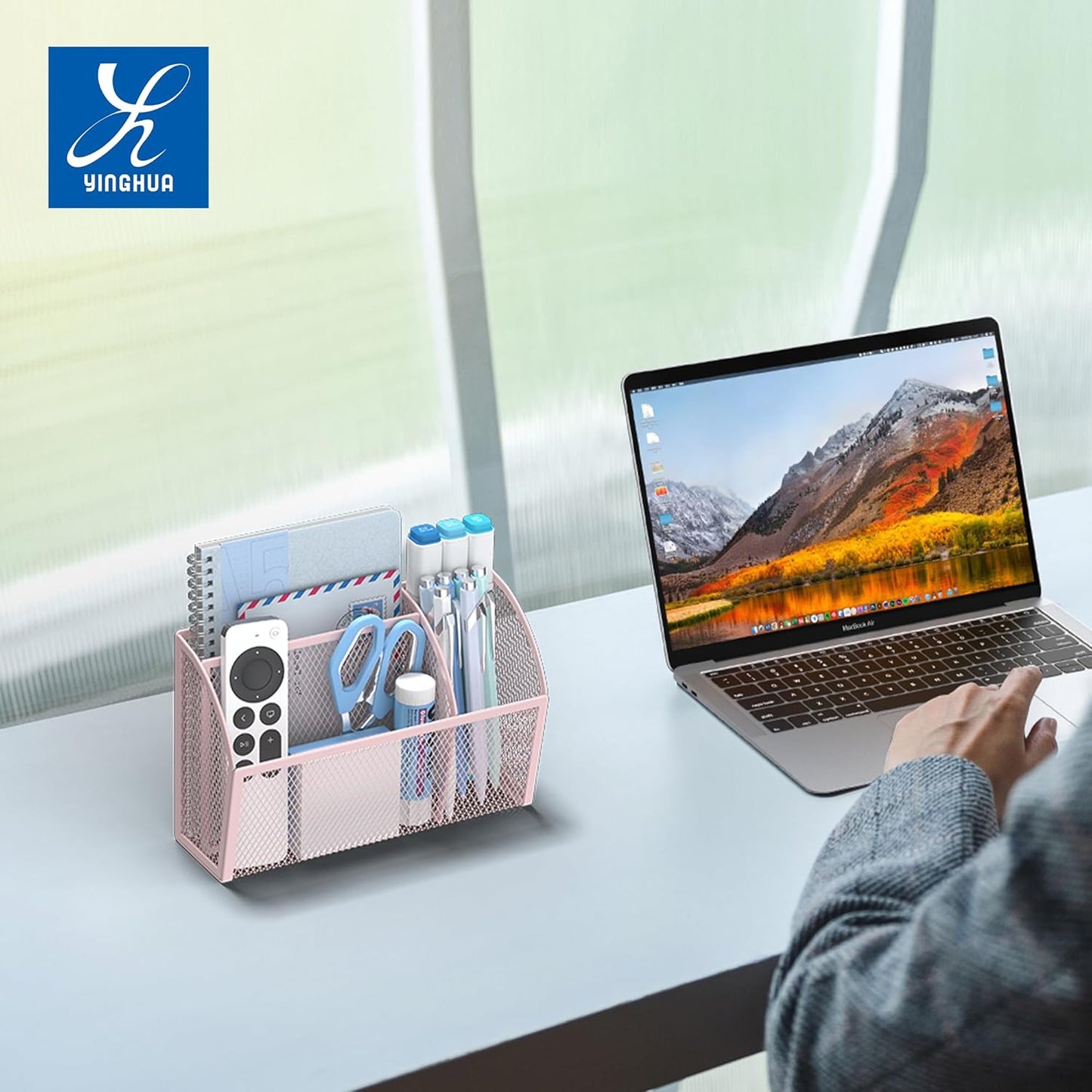 YINGHUA Strong Magnetic Pen Holder for Whiteboard and Refrigerator 3 Compartments Metal Mesh Organizer Space Saving Shelf for Office School Home and Locker - Pink-Velvo Beauty