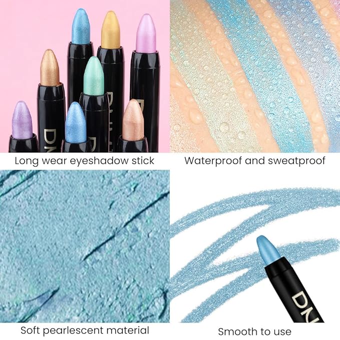 evpct Dazzling Blue Shimmer Cream Eye Shadow Brightener Sticks Set for Eyes, Blue Shimmery Matte Pencil Eye shadow Applicator Stick Pen Palette Makeup Waterproof sombras en crema para ojos 11#-Velvo Beauty
