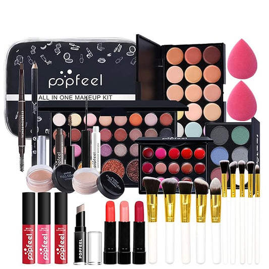 All-in-one Makeup Set for Beginners or Pros, Cosmetic-Gift for Women -Include Makeup Brush Set, Eyeshadow Palette, Powder puffs, Eyebrow Pencil, Mascara, Concealer, Lip Gloss Set -03B-Velvo Beauty