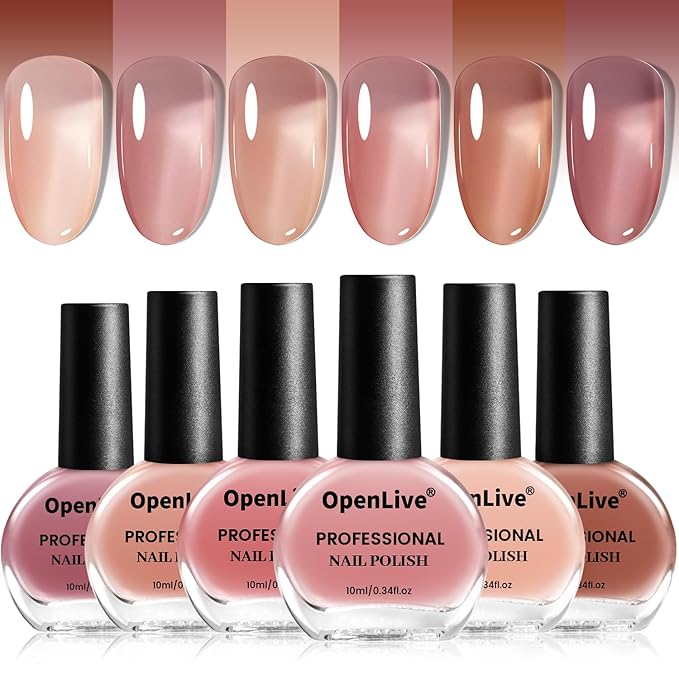 Jelly Nail Polish Set 6 Colors Nude Pink Pale Purple Jelly Quick Dry Nail Polish Set for Nail Art Manicure DIY Salon-Velvo Beauty