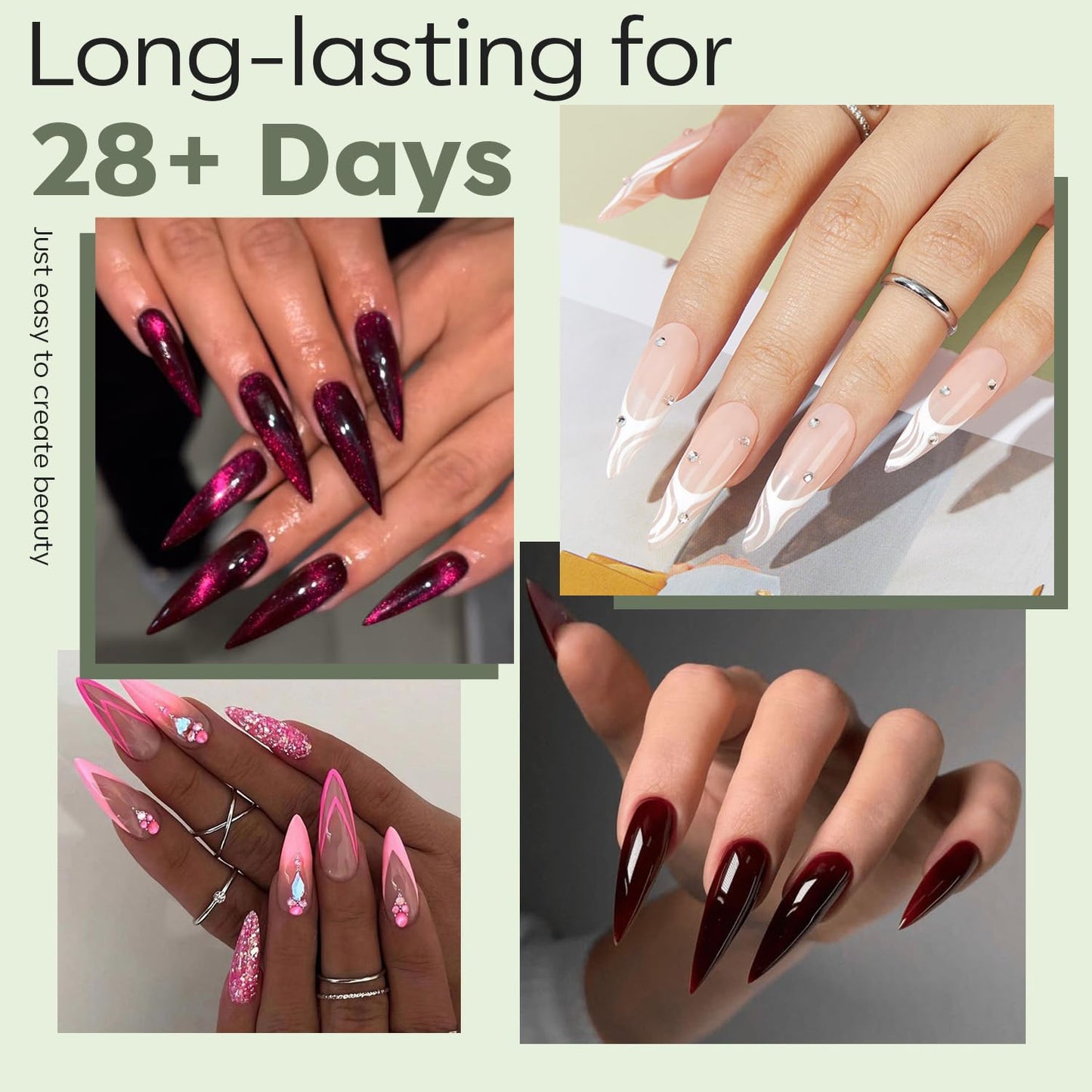 modelones Long Stiletto Nail Tips, Pre-shaped Soft Gel Tips Fake Nails False Acrylic Clear Full Cover Press on Extension Kit Gel Manicure DIY at Home 216PCS 12Sizes-Velvo Beauty