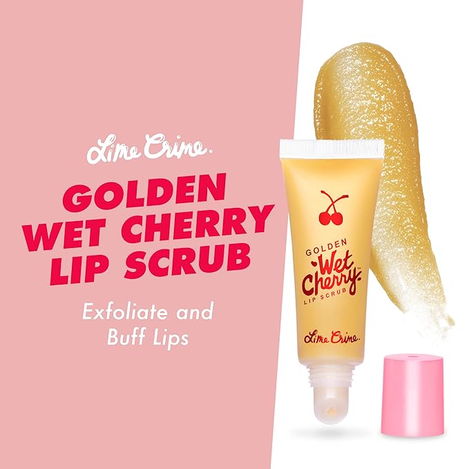 Lime Crime Golden Wet Cherry Lip Scrub - Moisturizing and Hydrating Ingredients Gently Exfoliates & Buffs Away Dead Skin - Coconut Oil & Vitamin E Helps Repair Dry, Chapped and Cracked Lips - Vegan-Velvo Beauty