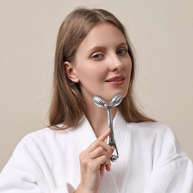 Stainless Steel Face Roller - Metal Facial Cooling Massager for Face and Eyes, Esthetician Supplies Cold Roller for Puffiness, Wrinkles, Dark Circles-Velvo Beauty