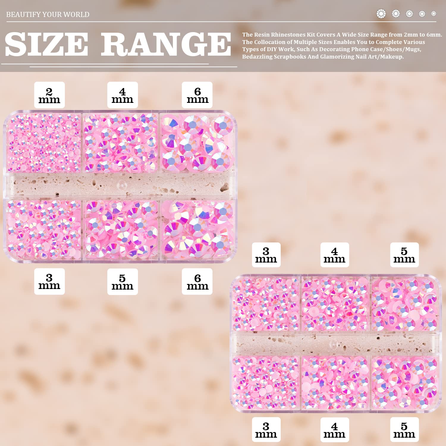Resin Rhinestones Crafting, 2/3/4/5/6mm Flatback Jelly Rhinestones, 2 Boxes Light Pink AB Non Hotfix Crystal Gems for Bedazzling Crafts Mugs Tumblers Clothes Makeup Nail-Velvo Beauty