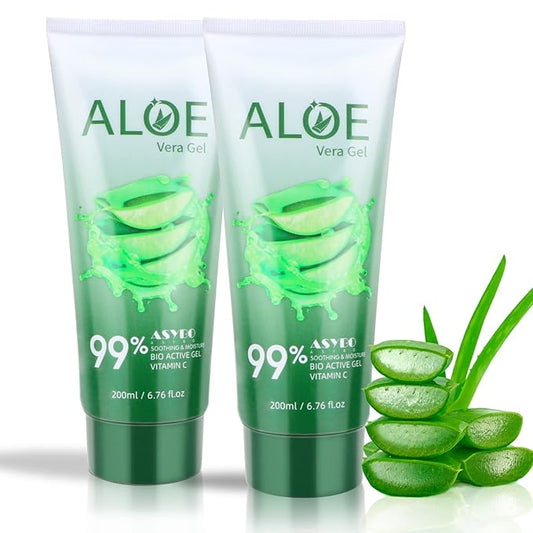 200x2 ML Aloe Vera Gel – 99% Organic Pure Aloe Vera Hydrating Face & Body Moisturizer, Natural Aloe Cream for Dry Skin, Sunburn, Acne, Soothing & Moisturizing-Velvo Beauty
