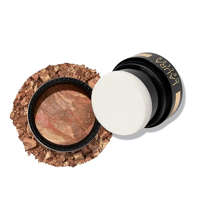 LAURA GELLER NEW YORK Award-Winning Baked Balance-n-Brighten To Go Travel Size Color Correcting Powder Foundation - Deep - Buildable Light to Medium Coverage - Demi-Matte Natural-Velvo Beauty