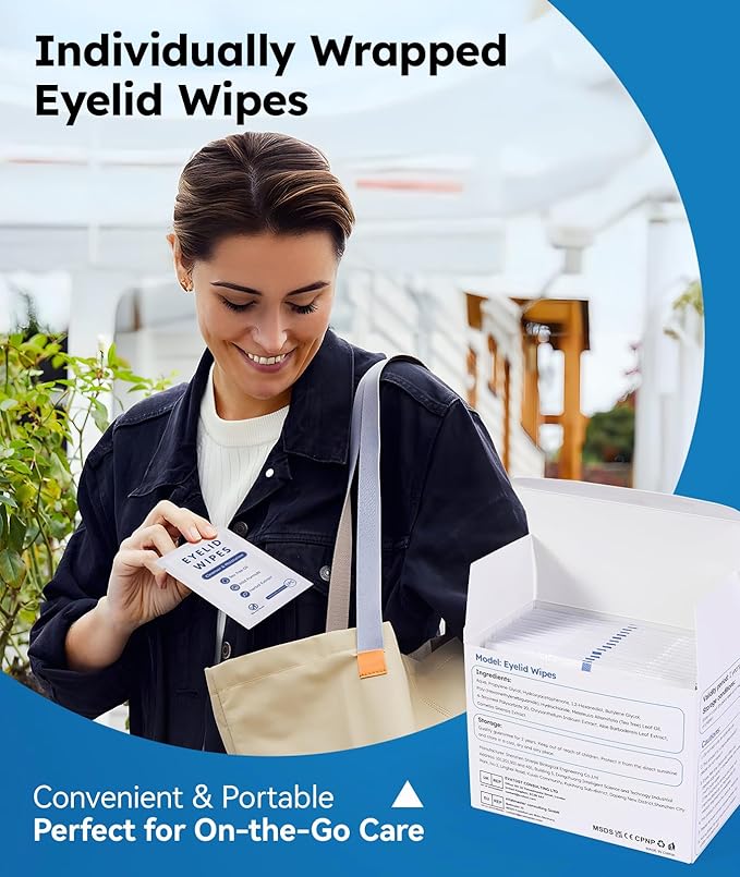 Eyelid Cleansing Wipes for Dry Eye & Blepharitis, Tea Tree Oil Hypoallergenic Eye Wipes for Sensitive Itchy Eyes, Individually Wrapped Eyelid WipesTravel Essentials (30 Count)-Velvo Beauty