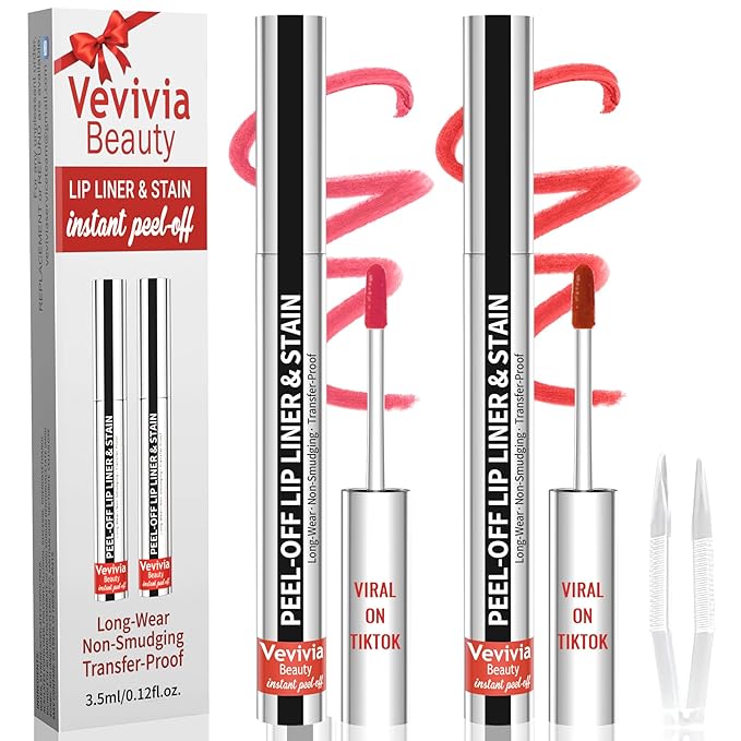 2pcs Lip Stain Peel Off - Lip Liner Stain Long Lasting Waterproof,2-in-1 Lip Liner with Tweezer Nude Matte,Non-Stick Cup,Highly Pigmented，Natural Finish,Stay On All Day,Perfect for Gift (Nude+Cocoa)-Velvo Beauty