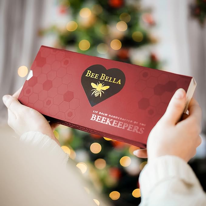 Bee Bella Lip Balm Holiday Gift Box, Cherry, Lavender Vanilla, Vanilla Bean, Pumpkin Spice, Candy Cane, 5 Pack - Hydrating, Moisturizing, Natural, Organic Beeswax with Vitamin E, Handmade in USA-Velvo Beauty
