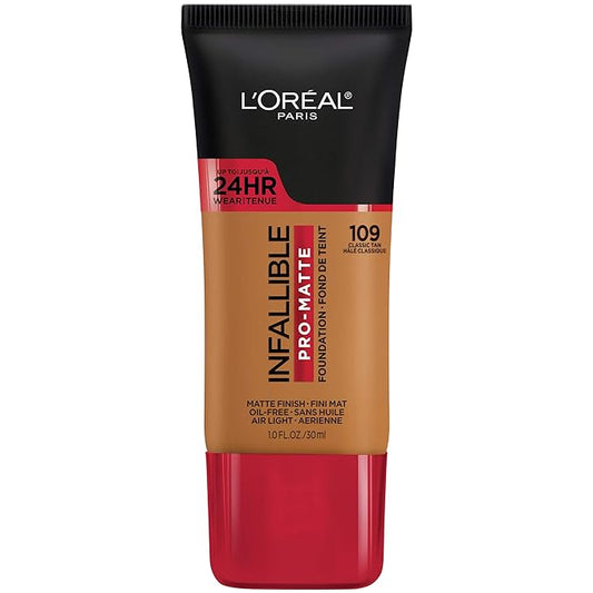 L'Oreal Paris Cosmetics Makeup Infallible Pro-Matte Liquid Longwear Foundation, Classic Tan, 1 fl oz-Velvo Beauty