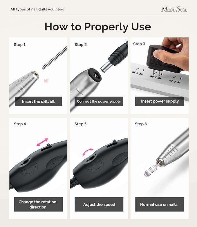 MelodySusie Portable Electric Nail Drill,PC120B Compact Efile Electrical Professional Nail File Kit for Acrylic, Gel Nails, Manicure Pedicure Polishing Shape Tools Design for Home Salon Use, Silver-Velvo Beauty