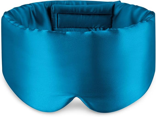 Zenssia 100% Mulberry Silk Sleep Mask Eye Mask for Man and Woman with Adjustable Headband, Full Size Large Sleep Mask & Blindfold for Total Blackout for All Night Sleep, Travel & Nap- Peacock Blue-Velvo Beauty