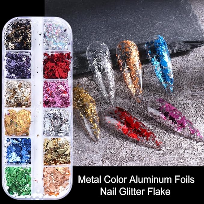 24Grid Aurora Opal Iridescent Nails Mermaid Flake Powder,Holographic Metal Color Gold Silver Confetti Nail Art Foil Paillettes,Irregular Glitter Sparkly Sequin Design for Manicure Decoration-Velvo Beauty