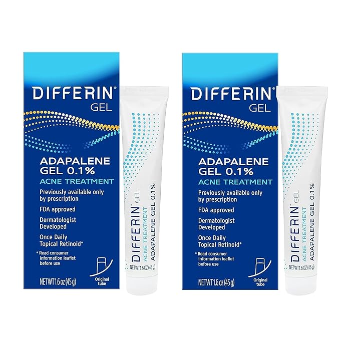 Differin Acne Treatment Gel, 180 Day Supply, Retinoid Treatment for Face with 0.1% Adapalene, Gentle Skin Care for Acne Prone Sensitive Skin, 45g Tube, Pack of 2 (Packaging May Vary)-Velvo Beauty