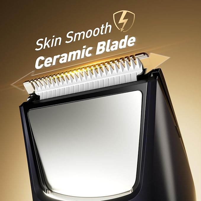 Body Hair Trimmer for Men: Pubic Hair Trimmer with Mirror & LED Light - Electric Ball Shavers with Ceramic Blades & Travel Lock - Body Groomer IPX7 Waterproof Wet/Dry Use for Groin/Legs/Chest-Velvo Beauty