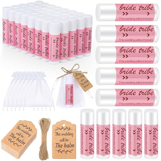 50 Set Bridal Shower Lip Balm Gifts Bulk Wedding Bridal Shower Lip Balms Gifts with 50 Organza Bag 50 Thank Tag Bridal Shower Favors Bridesmaid Proposal Stuffer for Bachelorette Party Supplies-Velvo Beauty