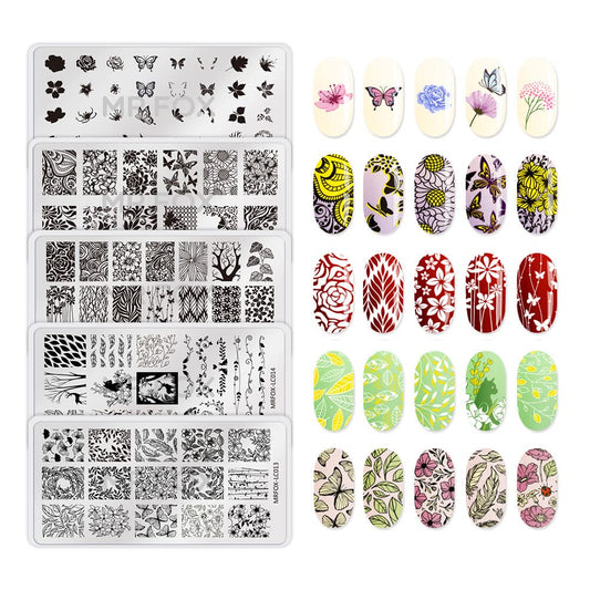 MR.FOX Nail Stamping Plate Set, 5Pcs Nail Art Stamp Kit Templates for Women with Plenty of Images-Velvo Beauty