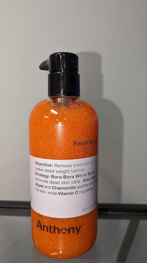 Anthony Facial Scrub, 16 Fl Oz, Contains Aloe Vera, Sand, Algae, Chamomile, Vitamin C, Soothes, Protects, Refreshes and Removes Dead Skin Cells-Velvo Beauty