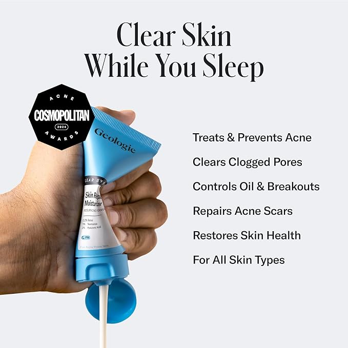 Geologie Skin Repair Moisturizer Face Cream | Clear System Retinol Resurfacing Formula | For Blemish Prone Skin with Niacinamide & Hyaluronic Acid | 60 ML-Velvo Beauty