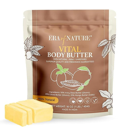 Era of Nature Organic Shea, Mango & Cocoa Body Butter – Raw, Unrefined, 100% Natural – Perfect Base for DIY Skincare, Body Butters, Lotions, Soaps & Lip Balms – Essential for Homemade Creations – 16oz-Velvo Beauty