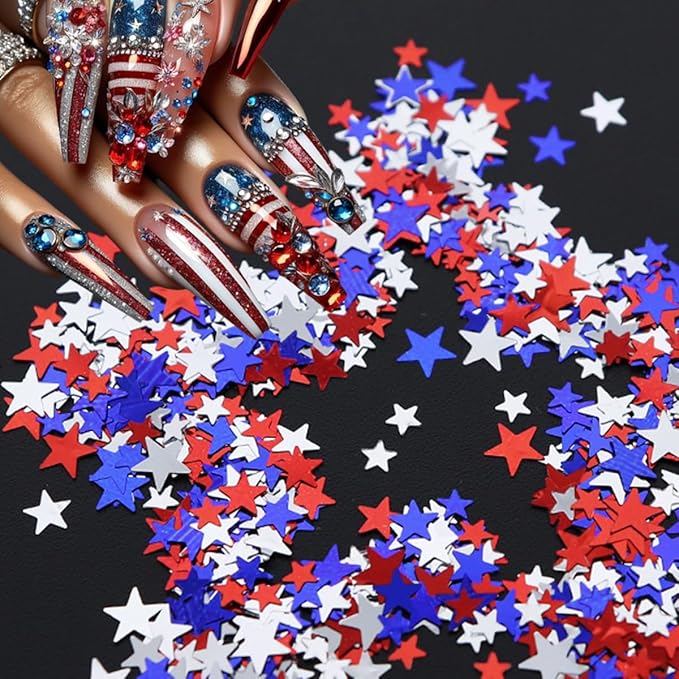 12 Grid July 4th Nail Art Glitter Sequins Independence Day Star Nail Decal Gold Glitter Flakes for Women-Velvo Beauty