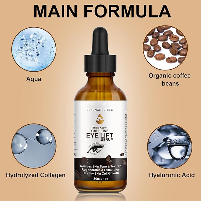 Caffeine Eye Serum - with EGCG, Vitamin C, Hyaluronic Acid, Collagen, Caffeine Eye Lift Serum - Reduces Puffiness, Dark Circles, Under Eye Bags, Wrinkles and Fine Lines Around The Eyes (30ml)-Velvo Beauty