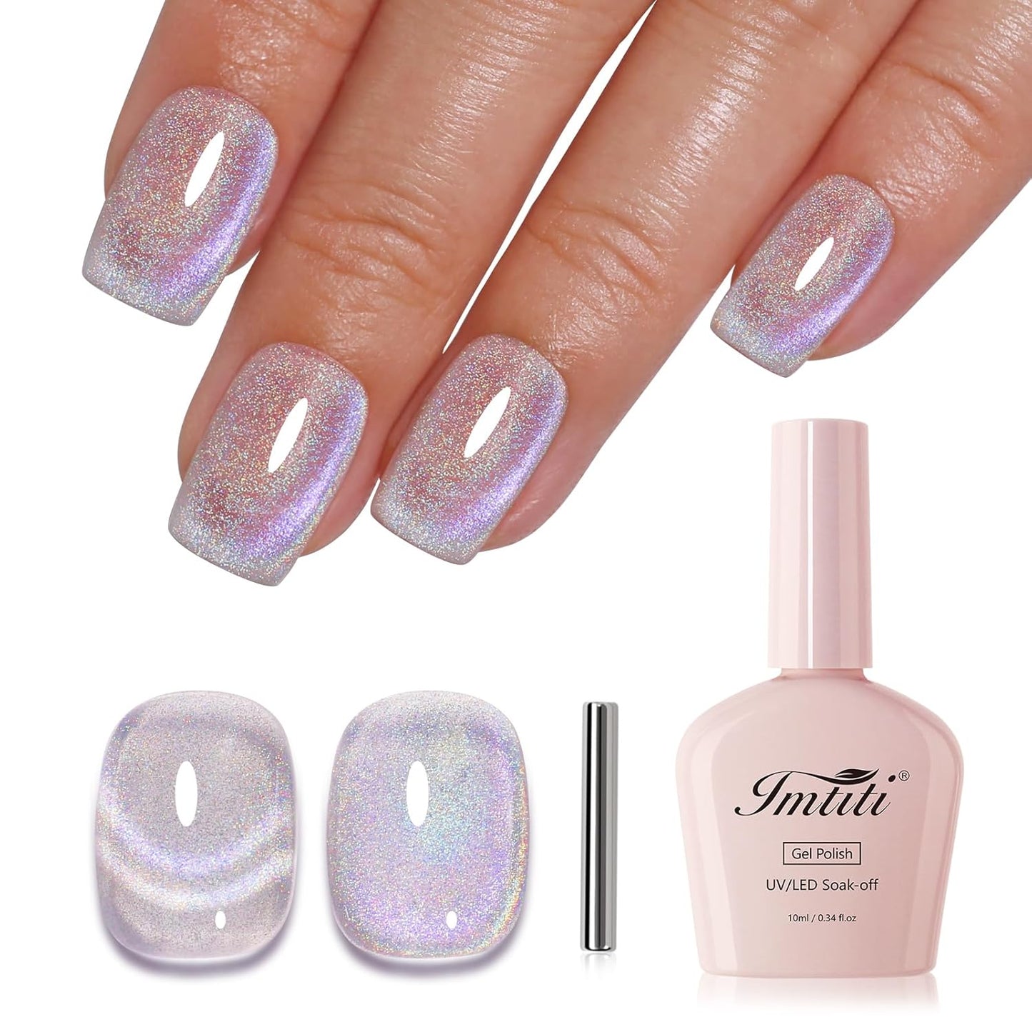Imtiti Cat Eye Gel Nail Polish, Rainbow Holographic Magnetic Nail Gel Polish With Magnet Glittery Iridescent Galaxy Spring Summer Kit Soak Off UV Led 10ML-Velvo Beauty