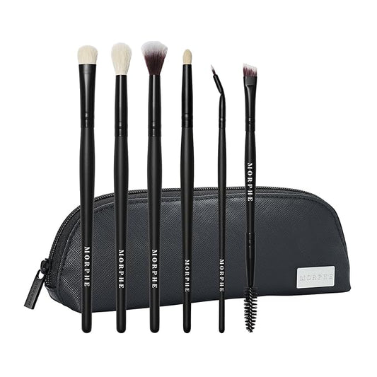 Morphe Eye Stunners Brush Set - 6 Piece Eyeshadow Brush Set - Lining, Blending & Angled Eyeshadow Brushes - Made with Natural & Synthetic Bristles and Includes Makeup Brush Case (6 Count)-Velvo Beauty