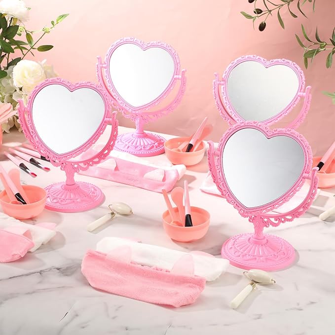 8 Set Spa Party Supplies for Girls Including 8 Heart Shaped Stand Mirrors 8 Jade Roller for Face 8 Face Brushes Kit 8 Face Mask Mixing Bowl 8 Headband for Sleepover Birthday Party Favors-Velvo Beauty
