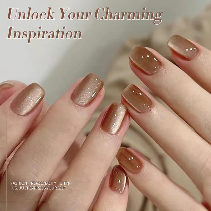 Born Pretty Cat Magnetic Eye Gel Nail Polish, Fall Winter Jelly Glass Magnetic Gel Polish, Purple Brown Pink Nude Glitter Soak Off Nail Art Salon Manicure Home Gift 7ml 6pcs-Velvo Beauty