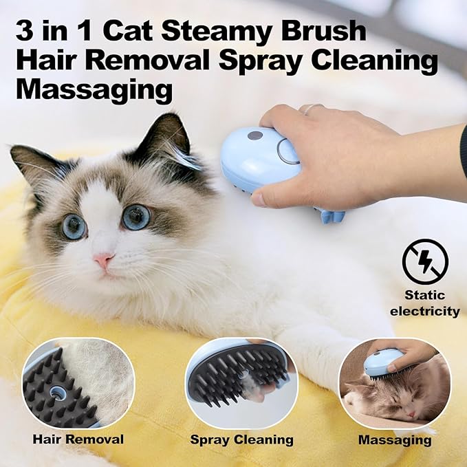 Cat Steam Brush for Shedding, Cat Grooming Brush With Steam, Rechargeable Steam Pet Brush for Dog And Cat, Steamy Cat Brush 3 In1, Self Cleaning Steam Brush for Massage,Clean and Removing Loose Hair-Velvo Beauty