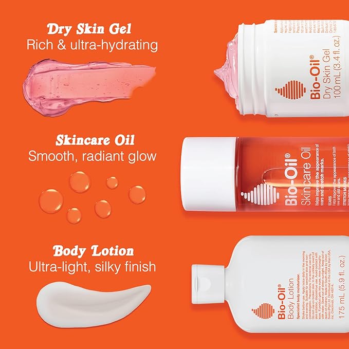 Bio-Oil Skincare Set, Trial Kit for Scars, Stretchmarks, and Dry Skin, 3 Pc Travel Size Kit Includes Skin Care Oil, Dry Skin Gel, and Body Lotion, use for Scars, Pregnancy Stretch Marks, and Dry Skin-Velvo Beauty