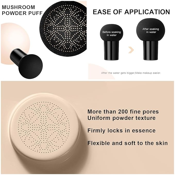 Mushroom Head Air Cushion CC Cream Foundation - Moisturizing Concealer for Even Skin Tone - Makeup Base Primer (#01 Ivory White)-Velvo Beauty