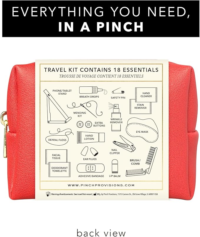 Pinch Provisions Travel Kit, includes 18 Must-Have Emergency Essential Items for Travelling, Ideal Road Trip or Airport Gift for Friends, Family & Peers, Portable Pouch-Velvo Beauty