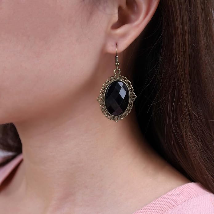 Vintage Black Crystal Drop Earrings Oval Onyx Dangle Earrings Large Onyx Stud Earrings Black Gem Hook Earrings Jewelry for Women and Girls-Velvo Beauty