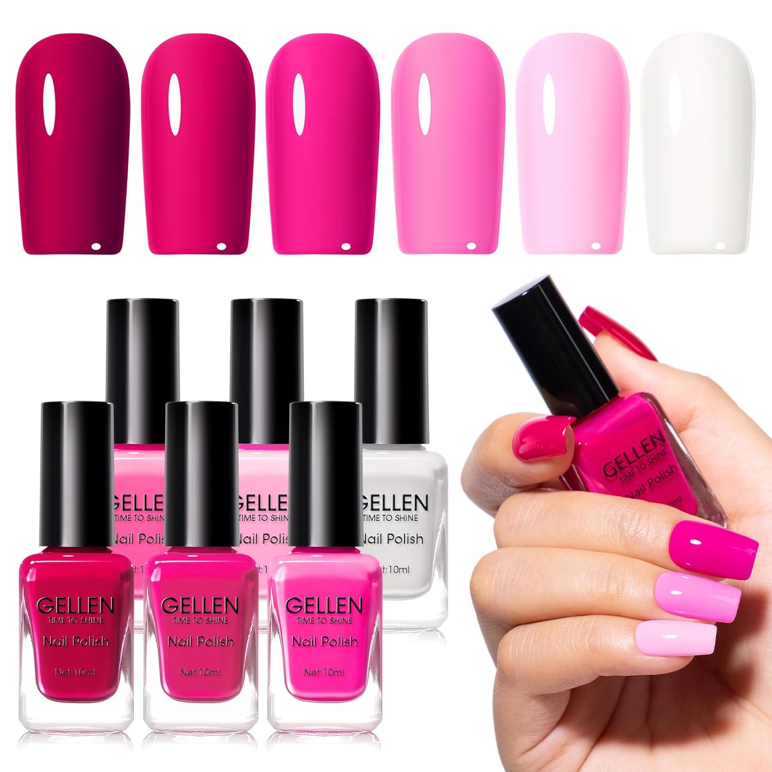 GELLEN Hot Pink Nail Polish, Pinkish Purple Natural Traditional Regular Nail Polish Quick Air Dry 6-Set For Acrylic Natural Nails Toes Home Salon, Non UV Gel, Chip Resistant, Hema Free, Toxin Free-Velvo Beauty