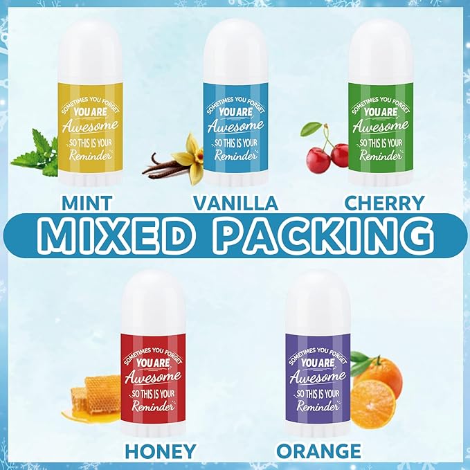 25 Pcs Thank You Gifts Mini Lip Balm Bulk Gifts for Coworkers Inspirational Appreciation Gifts Natural Ingredients Dry Chapped Lip Care Products for Employee Women Teacher, Assorted Flavors-Velvo Beauty