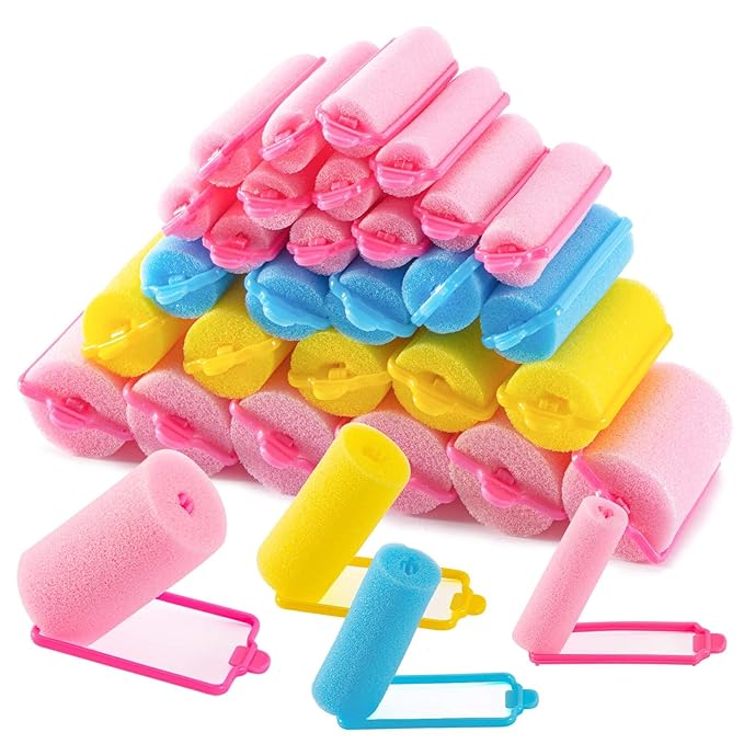 36PCS Foam Hair Rollers - Sponge Rollers for Heatless Hair Curler for Short/Long Curling Sleep rolos para cabello Jumbo Large Sponge Curlers Soft Sleeping Thin Hair Curl Overnight rulos-Velvo Beauty