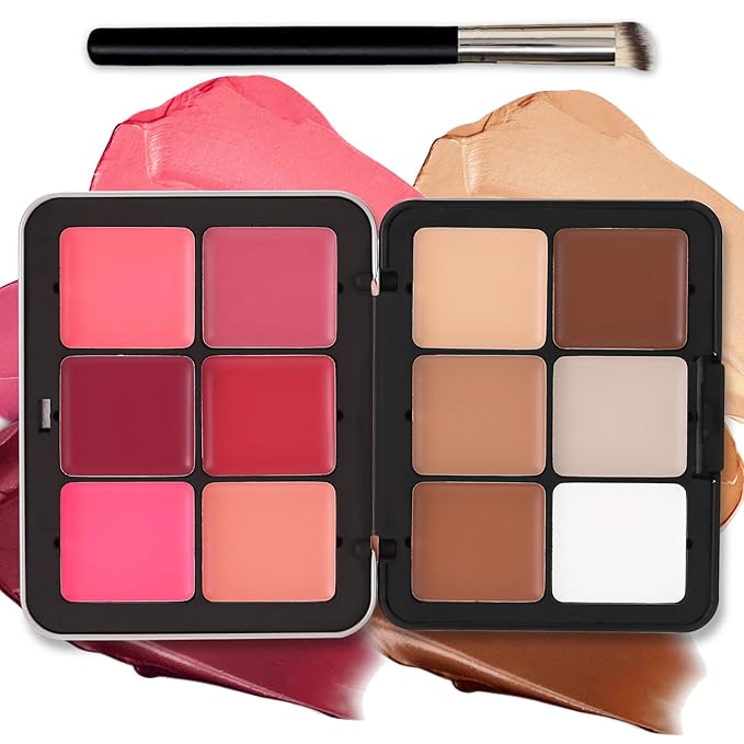 12 Colors Cream Blush Palette Cream Concealer Foundation Palette,Natural Matte Face Makeup Palette with Brush-Velvo Beauty