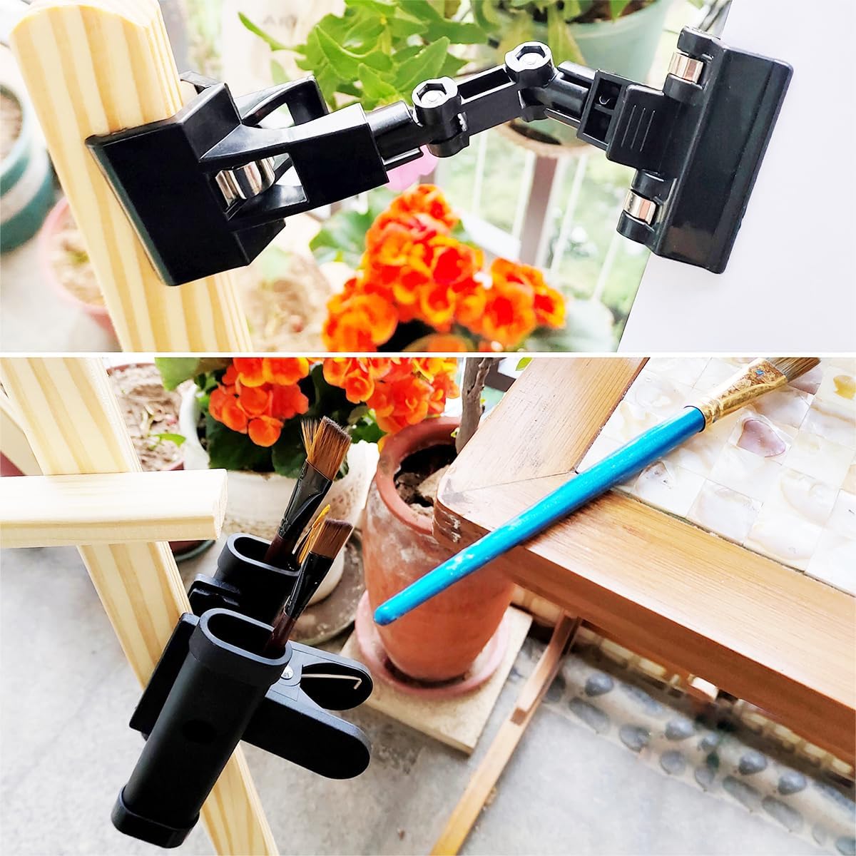 QMARK Easel Brush Clip, Easel Paintbrush Holder with a Rotatable Paper Copy Clip, Drum Stick Holder , Adjustable File Holder-Velvo Beauty