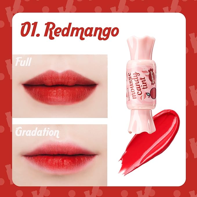 THESAEM Saemmul Mousse Candy Tint #1 Redmango Mousse - High Pigment Matte Finish Long Lasting Lip Stain with Honey Extracts to Hydrate Lips - Weightless & Smudge-Proof, 0.3 fl.oz.-Velvo Beauty