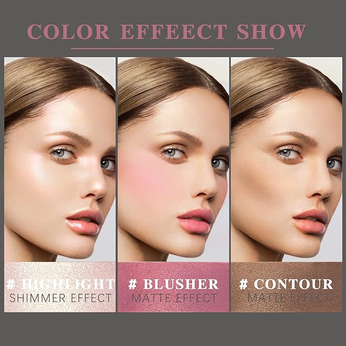 3 Pcs Cream Blush Contour Highlighter Stick for Cheeks Eyes Lips Lightweight Dewy Finish Blush Stick Waterproof Long Lasting Contour Stick Trio Wand Face Makeup Set for Girls and Women (2+5+6)-Velvo Beauty